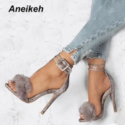 Aneikeh sandali donna tacchi alti calzature pelliccia cinturino alla caviglia sandali gladiatore matrimonio femminile scarpe Sexy Stiletto D-88-5 #