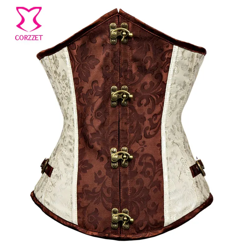 

Vintage Brown/Beige Steel Boned Underbust Corset Gothique Steampunk Corsets and Bustiers Sexy Gothic Corselet Women Korset