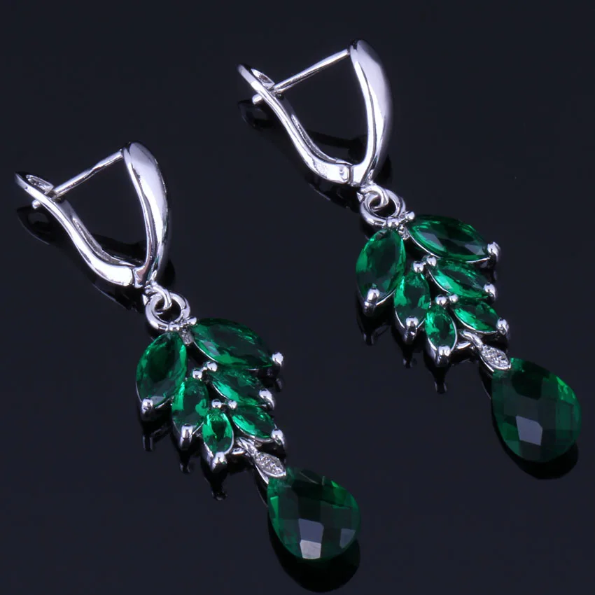 

Pretty Water Drop Green Cubic Zirconia Silver Plated Drop Dangle Earrings V1005