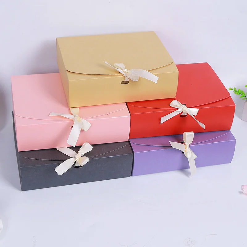 100Pcs/Lot 24.5x20x7cm Large Gift Box Cosmetic Bottle Scarf clothing Packaging Color Paper Box with ribbon Underwear packing box