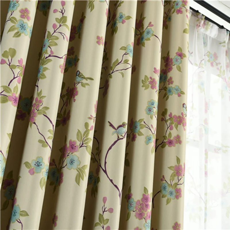 Pastoral Flowers Magpie Window Curtains for Bedeoom New American Style Sheer Fresh Full Shade Printing Curtain For Living Room