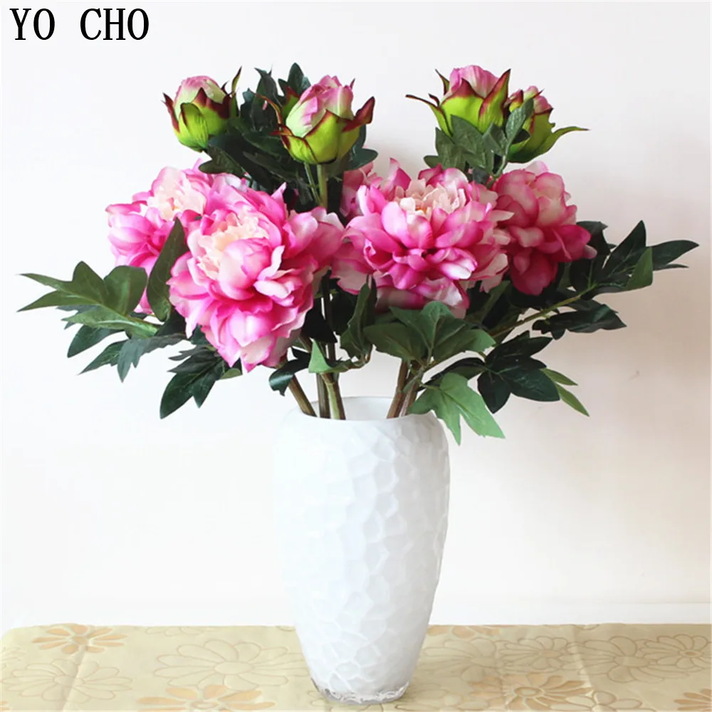 YO CHO Party Fake flower 2 Flower Heads Floral Wedding Arrangement Home Wedding Decor silk peonies artificial peony bouquet