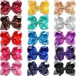 6 Pcs 6 Inches Big Bows for Baby Girls Bling Sparkly Sequins Bow Clip Boutique Hair Bows For Girls Kids Children Women