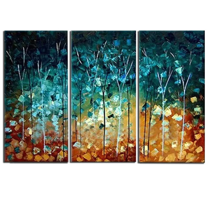 Handmade Painting Trees large frameless paintings Oil Picture 3 Piece Canvas Wall Art Set Home Decoration Hogar