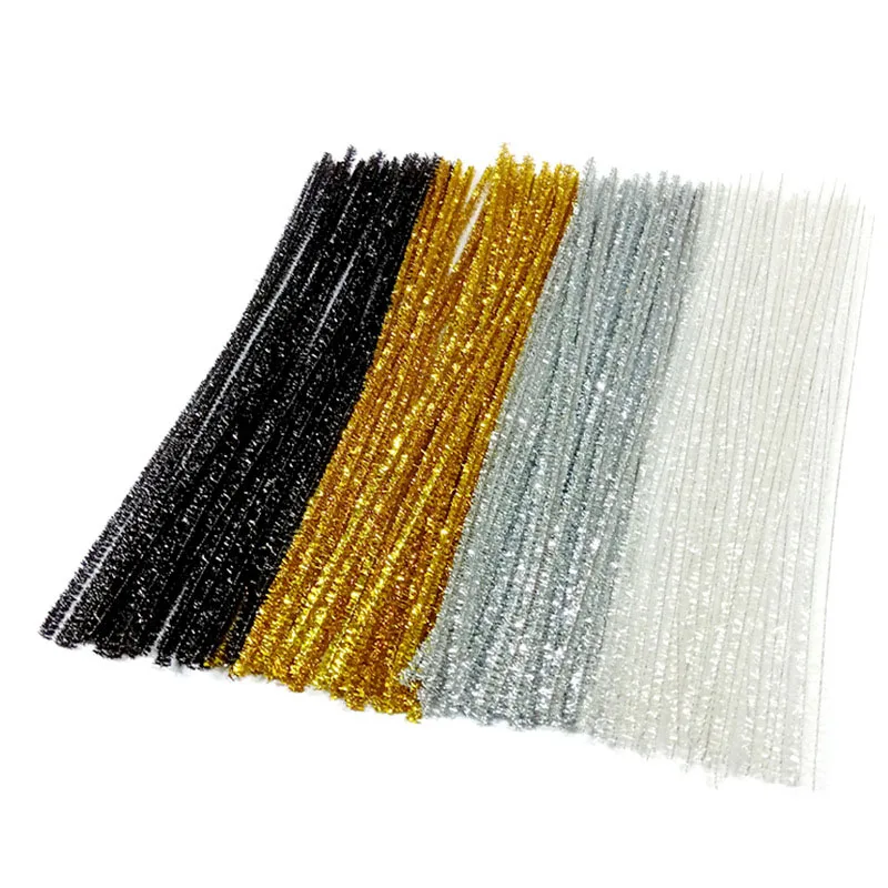 100 stücke Glitter Chenille Vorbauten Pfeifenreiniger Plüsch Lametta Vorbauten Verdrahtete Sticks Kinder Pädagogisches DIY Handwerk Liefert Spielzeug Crafting