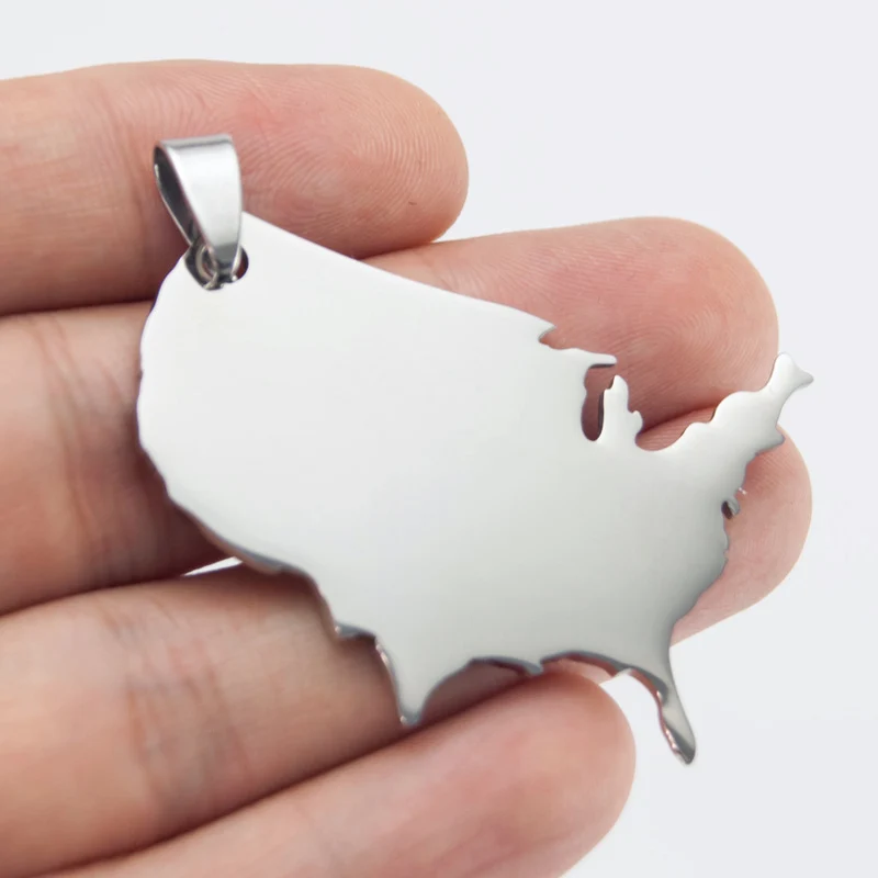 50pcs The United States Map necklace high polish USA America US map Pendant stainless steel wholesale price pendants