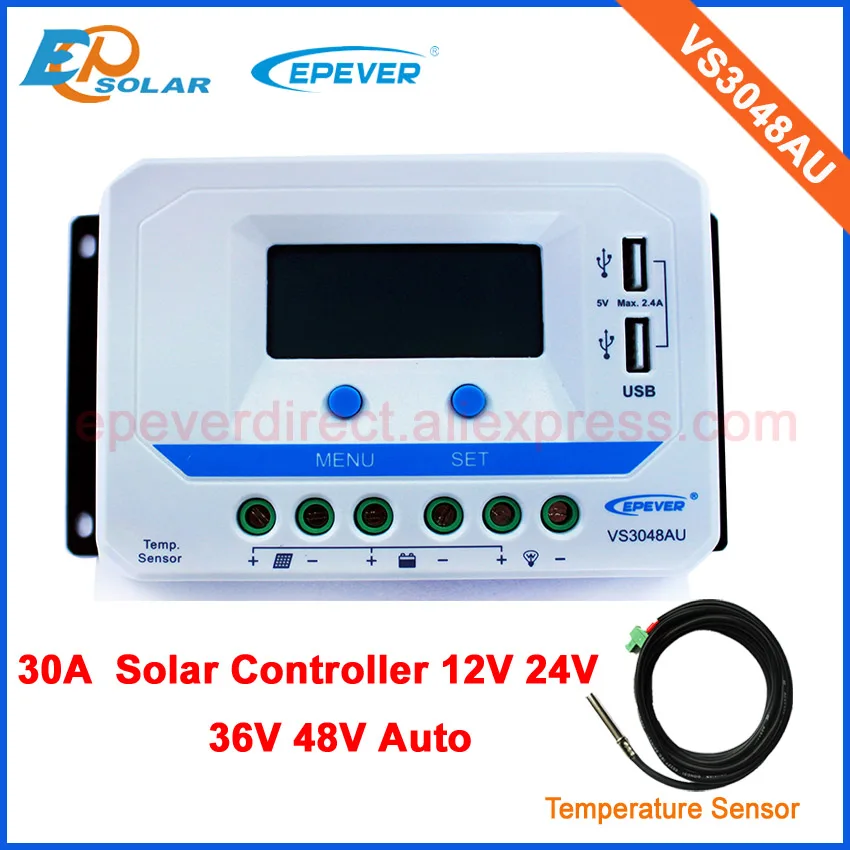 EPsolar PWM VS3048AU 30A 30amp lcd displlay solar battery charger controller+temperature sensor