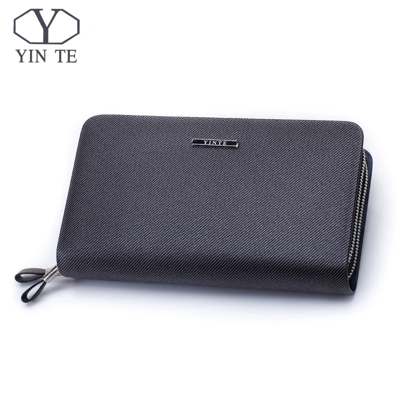 

YINTE Fashion Men's Leather Clutch Wallet Luxury High Quality Business Zipper Bag Phone Cash Holder Pocket Passport Purse C020-2