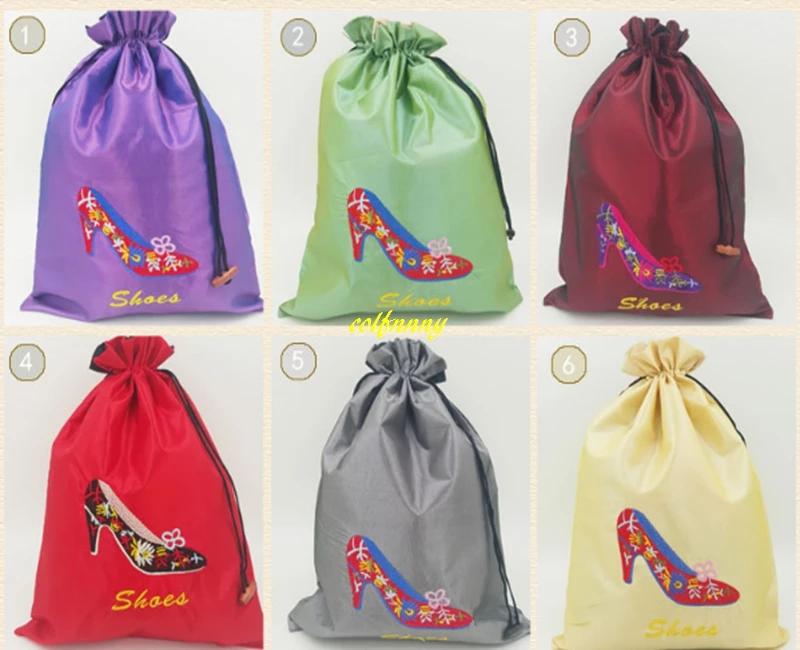 100pcs/ot 37*27cm Chinese style Embroiderd Floral Silk storage Bags Drawstring Pouch Underwear Bag