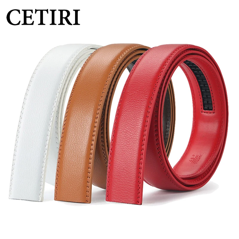 Cetiri geniune cinto de couro masculino vermelho sem fivela cintos automáticos corpo caber catraca cinto ceinture homme automatique 120cm