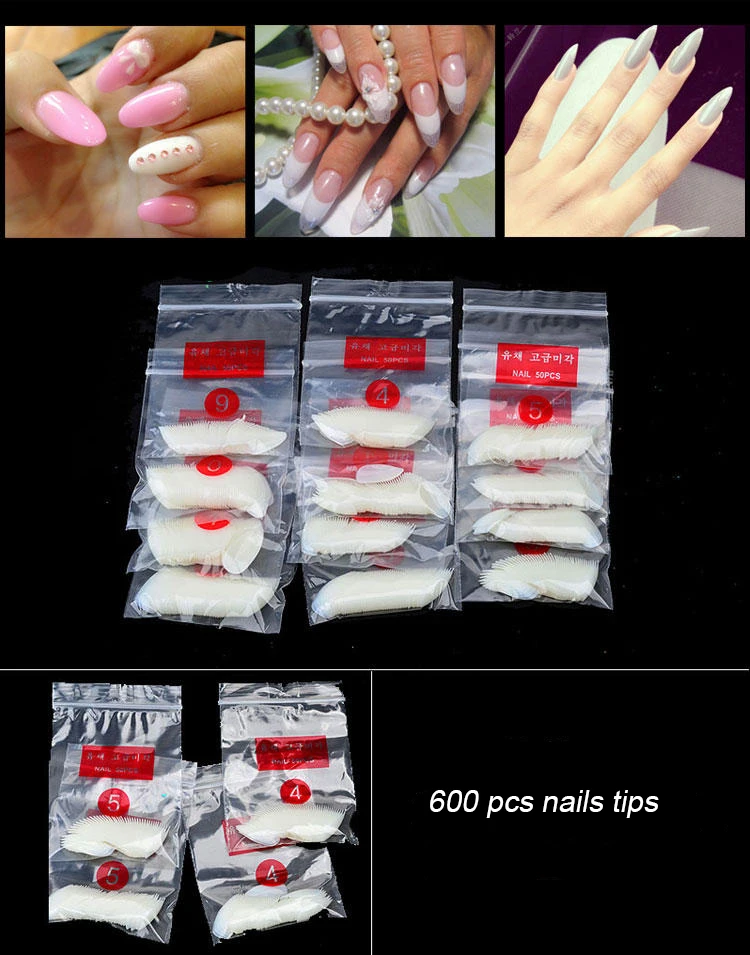 Puntas de uñas artificiales para mujer, Color Natural, transparentes, falsas, acrílicas, 600 piezas