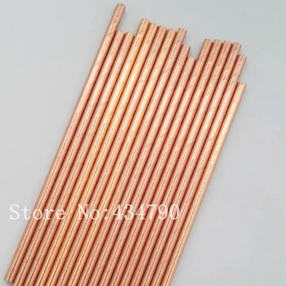 200 Pcs Plain Rose Gold Foil Paper Straws-Solid Pure Color Metallic Gold Drinking Paper Straw for Wedding,Holiday,Birthday Party