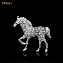 Lovely Horse Brooches with Rhinestone Fashion Silver Color Animal Crystal Brooches Pins for Women Men Christmas Gifts