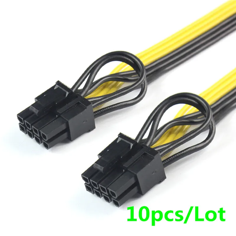 10pcs/Lot CPU 8Pin to Graphics Video Card Double PCI-E PCIe 8Pin ( 6Pin + 2Pin ) Power Supply Splitter Cable Cord 15cm