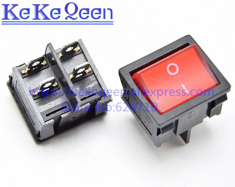 10PCS/LOT KCD5 21x24mm 21*24 Ship Type Switch Red 4 Pin 2 Position 6A/12A 250VAC ON-OFF Rocker Switch With a red light