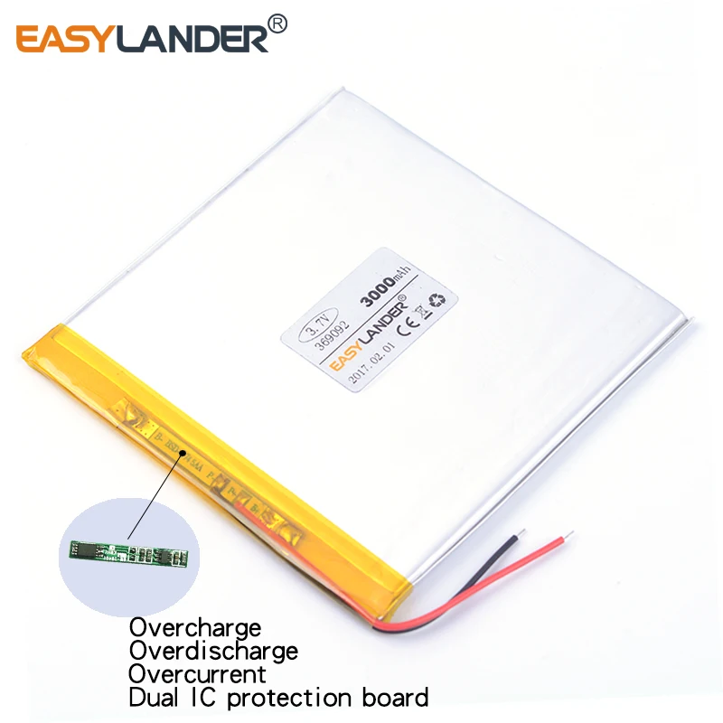 369092 3.7V 3000mAh Rechargeable Li-Polymer Li-ion Battery For PDA GPS Tablet PCs Digital Products DVD power bank 359090 309090