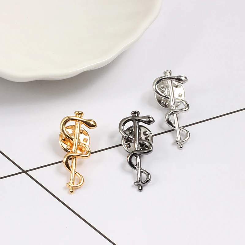 3 Colors Snake Stick Brooch Sliver Color Black World Health Organization WHO Logo Pin Badge for Doctor Nurse Lapel Jewelry Gifts