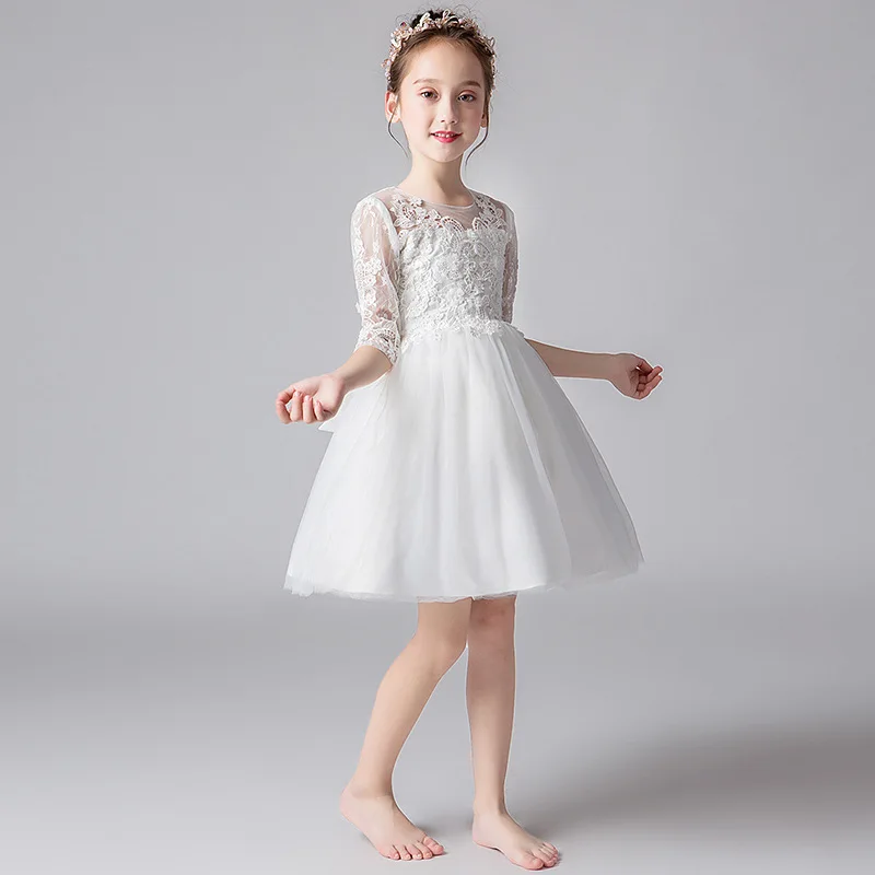 Formal Girls Dress Holiday O-Neck Long Tailed Flower Girl Vestido for Party Girl Clothes 3 4 6 8 10 12 14 Years RKF194004