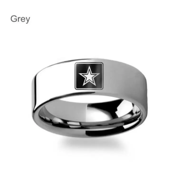 Military symbol logo engraving flat polished titanium steel ring - Army, Coast Guard, Navy, Marine Corps, Air Force