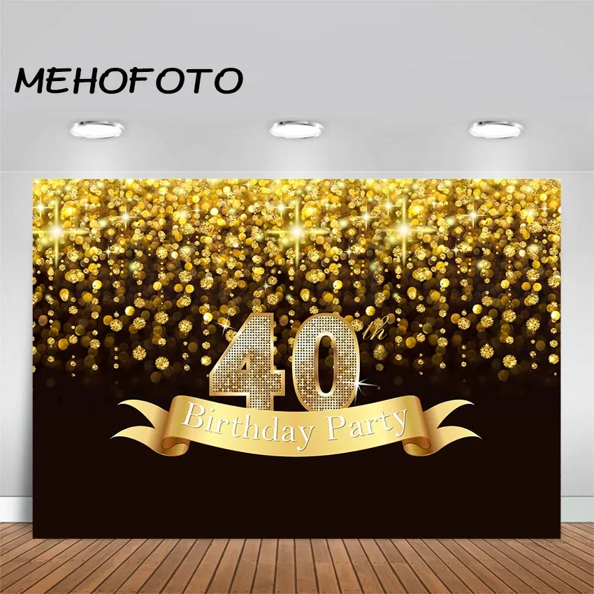 Adult Birthday Party Photography Backdrop Golden Black 40th 50th 60th 70th Birthday Party Decoration Photo Background