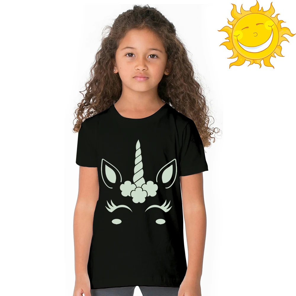 Unicorn Glow In Dark Kids T Shirt Luminous Children Summer Tshirt Toddler Girl T-shirt 2 3 4 5 6 7 8 9 10 11 12 Years 49D2 49D3