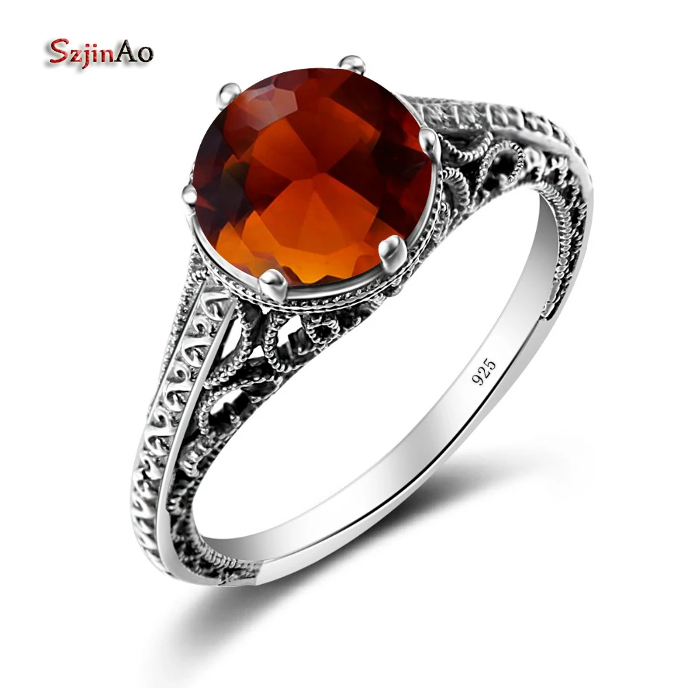 

Szjinao 925 Sterling Silver Rings for Women Vintage Jewelry Amber Jewelry Engagement Wedding Anillos Navidad