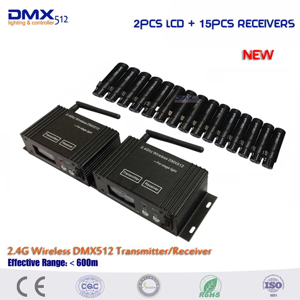 

17Pcs 2.4Ghz High Quality LCD Display Transmitter and 15PCS Wireless Receiver For Stage DJ Light Dmx Controller