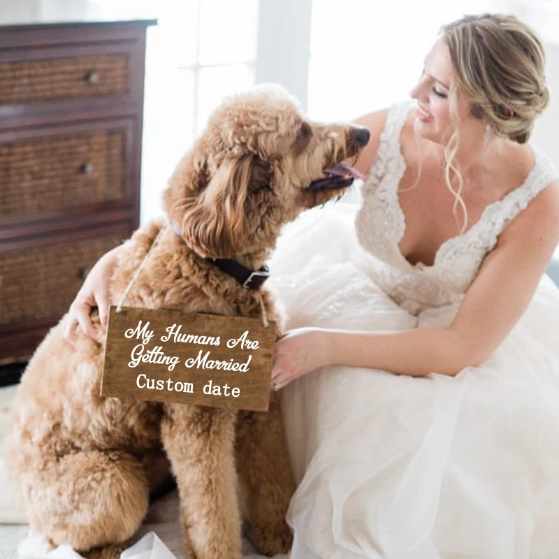 Custom The Date Dog Wedding Sign Vinyl Sticker Decor , My Humans Are Getting Married Decals Pet Wedding Accessories Decoration