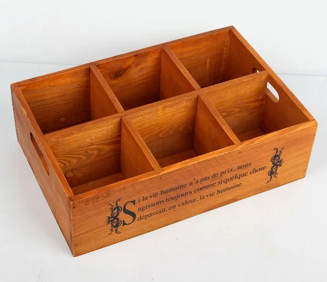 

1PC New Zakka vintage wooden box six lattic grocery desktop storage box planting box hot selling JL 0909