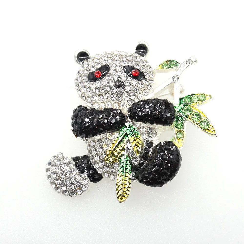 50pcs/100pcs Austrian Crystal Enamel Lovely Bamboo Panda Brooch for Child