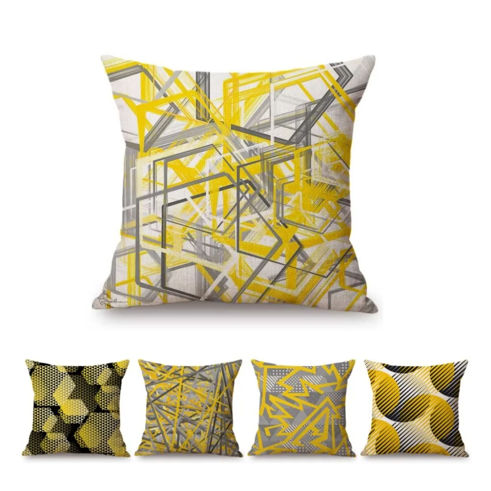 Yellow Geometric Nordic European Sofa Throw Pillow Case For Home Decoration Modern Simple Cotton Linen Cushion Cover 45 x 45cm