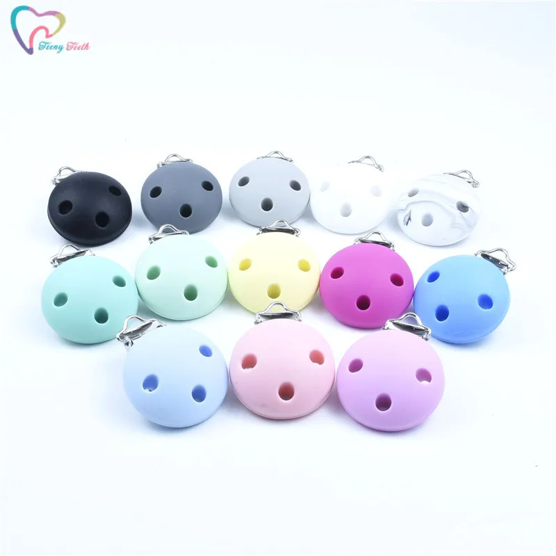 Teeny Teeth 5PCS Pacifier Clip Silicone Round Shape Universal Soother Clip Silicone+Metal Clips Baby Teething Toys Soother Clips