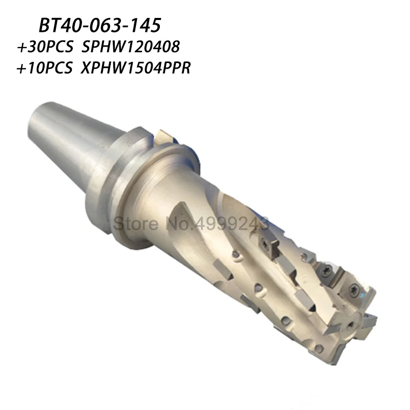 

40 шт. твердосплавная вставка + 63 мм кукурузная фреза головка BT40-BMC63-145 ручка полностью может вставить лезвие с ЧПУ