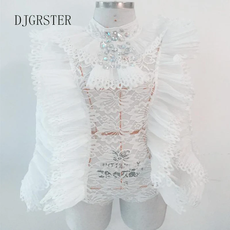 DJGRSTER Hot sell lace perspective Dance Costume Lady Women Sexy Nightclub Singer Jazz Hip Hop Dance Costumes Beyonce Bodysuit