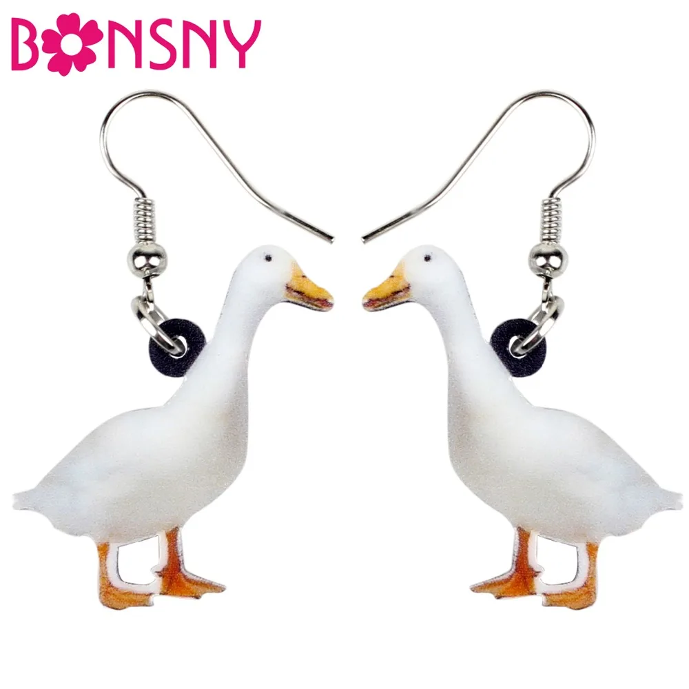 Bonsny Acrylic Snowy Duck Quacker Fowl Earrings Big Long Dangle Drop Novelty Farm Animal Jewelry For Women Girls Teens Wholesale