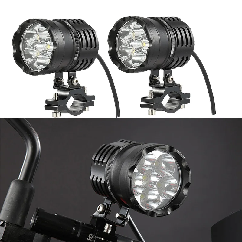 Newest 2PCS 80W 6000LM 6500K T6 LED Motorcycle Boat Spot Driving Headlight Motorbike Fog Head Light Lamp with Switch