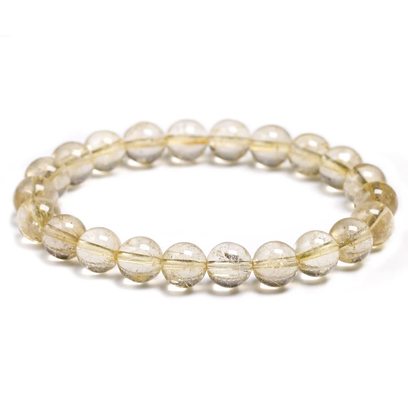 Genuine Gold Rutilated Quartz Gems Natural Stone Crystal Stretchy Women Jewelry Bracelet Men Pick Size Gift