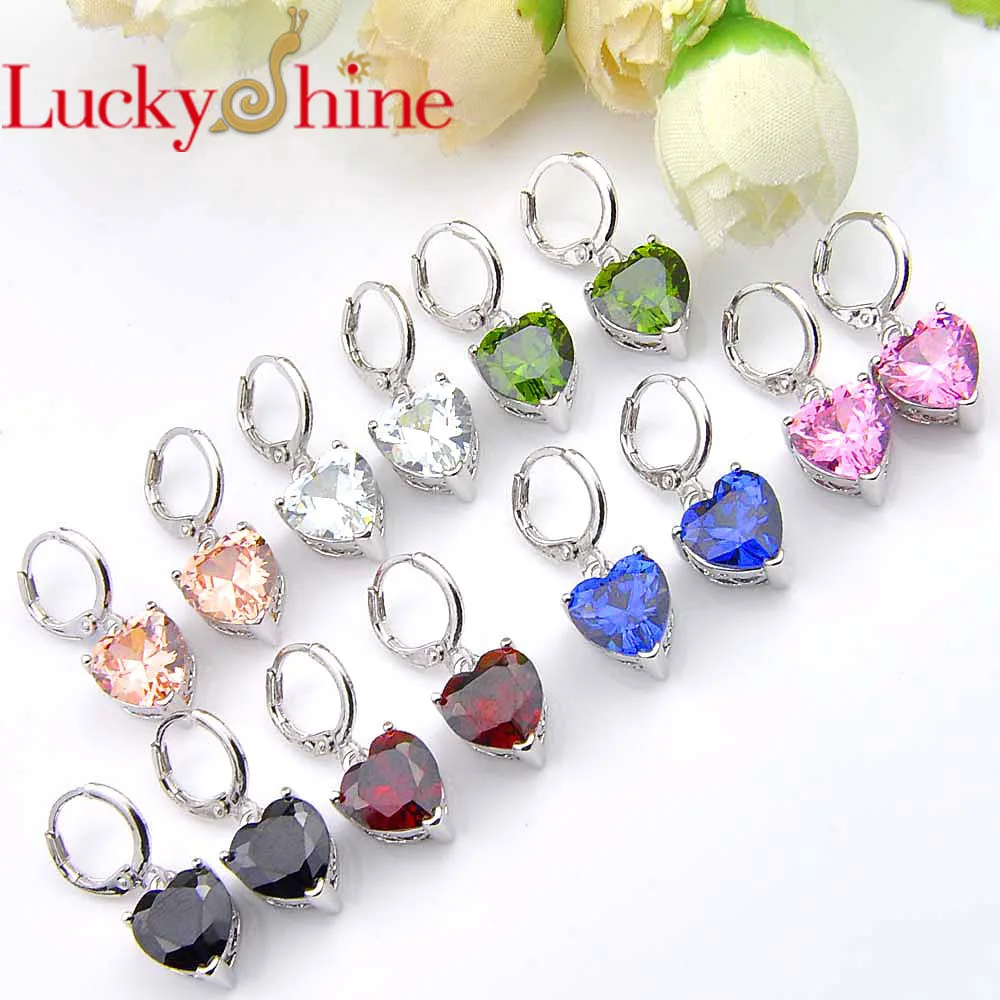 

Luckyshine Heart Multi Color Crystal Cubic Zirconia Silver Wedding Dangle Earrings Russia USA Australia Earrings Free Shipping