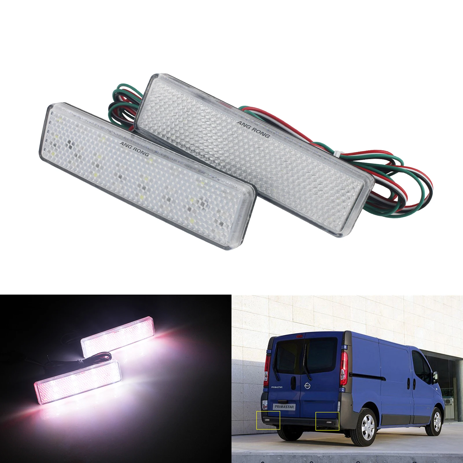 ANGRONG 2x LED Rear Bumper Reflector Tail Stop Brake Light Lamps Clear Lens Red For Renault Master Trafic