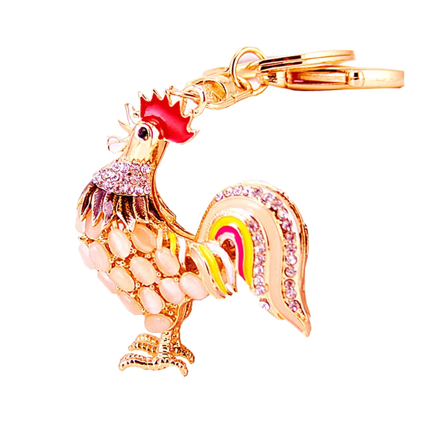 High Quality Charm Crystal Rooster Pendant Keychain  Keyring Women Bag Rooster Keyfobs Fashion Creative Jewelry Lovers Gift R051