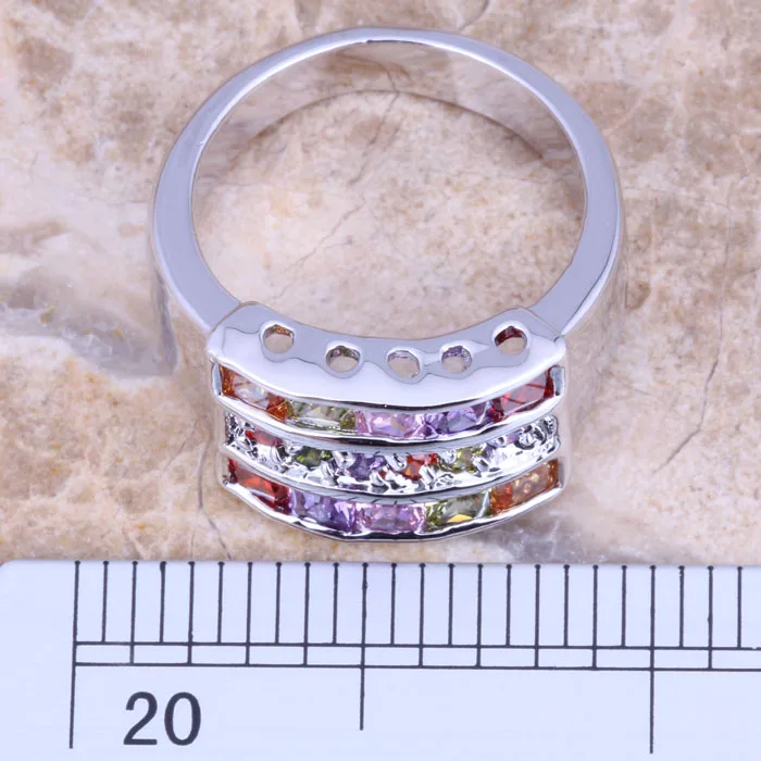 Marvelous Multicolor Multigem Silver Plated  Women\'s Ring Size 6 / 7 / 8 / 9 R1385