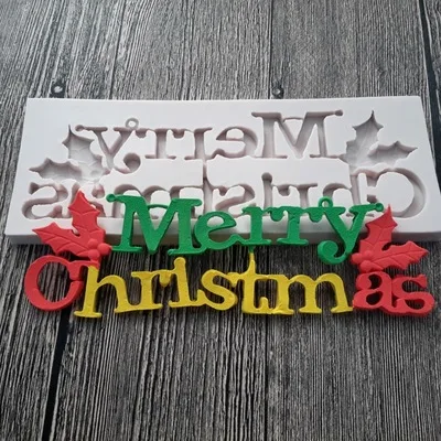 Merry Christmas English Letter Form Silicone Mold Chocolate Fondant Moulds Baking DIYcooking Cake Decorating Tools H772