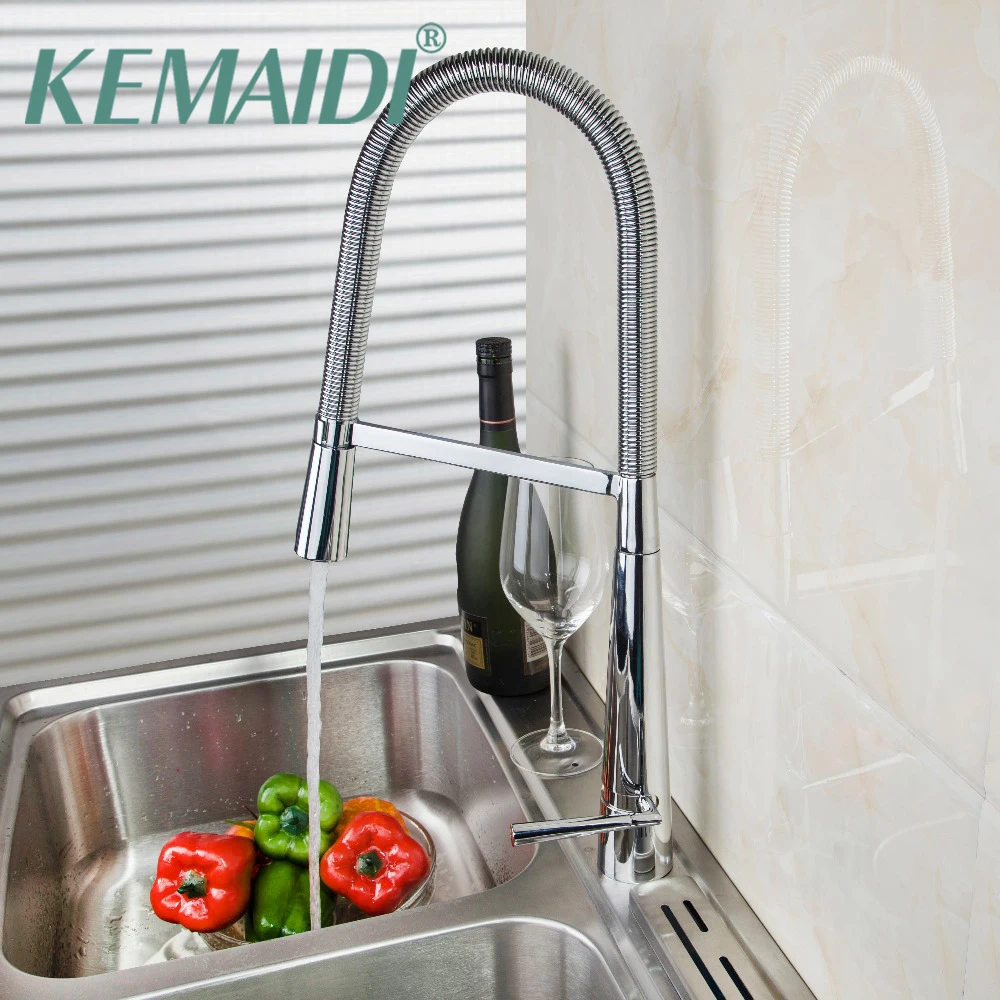 

KEMAIDI Brass Kitchen Faucet Deck Mounted Mixer Tap Pull Down Single Handle Basin Sink Faucets Chrome Swivel Faucet Taps