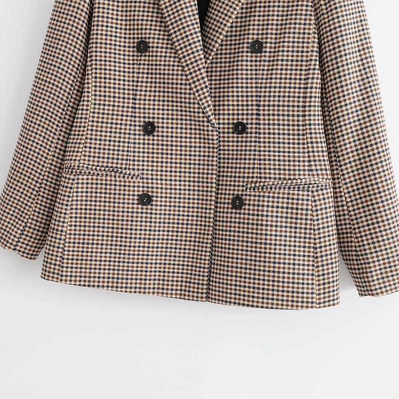 2018 Autumn Women Brown Plaid Blazers Female Jackets for Women-s Outwear Feminine Office Ladies Notched Collar Tops Suits Sets