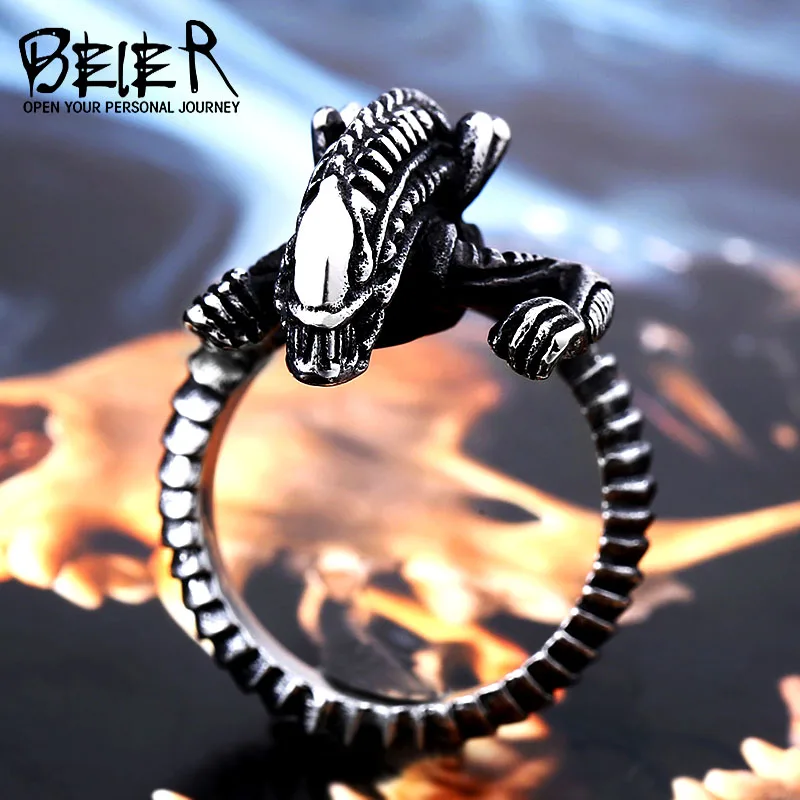 Beier 316L Stainless Steel Alien Predator Finger Rings For Men Gothic Style Movie Jewerly BR8-540