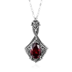 Vintage Women Garnet Pendant Real 925 Sterling Silver Necklace Pendant Lady Wedding Party Love Fine Jewelry Handmade Design Gift