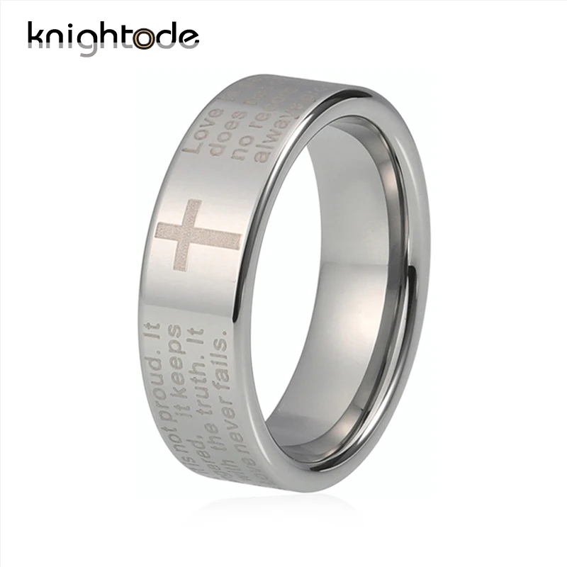 

Knightode Laser Engraved Tungsten Ring With Christian Scripture Cross Praying Comfort Fit