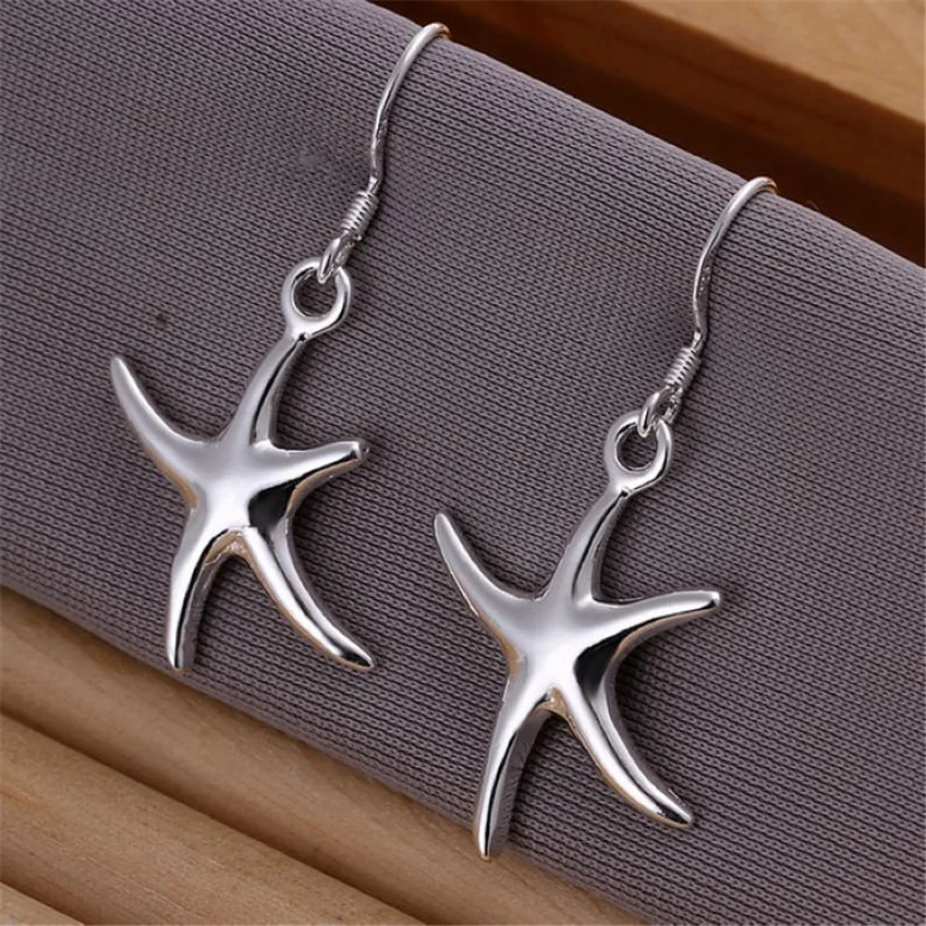 Factory Direct , New Style Star Women Lady Charm Silver 925 Plated Starfish Earrings Hot Selling Fashion Jewelry E062