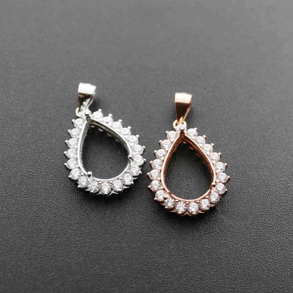 Rose Gold Silver Tear Drop Shape Prong Bezel Settings for CZ Stone Solid 925 Sterling Silver DIY Pendant Charm Tray 1431031