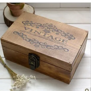 Old wood color wooden box with a key lockable storage box jewelry box vintage zakka totally real